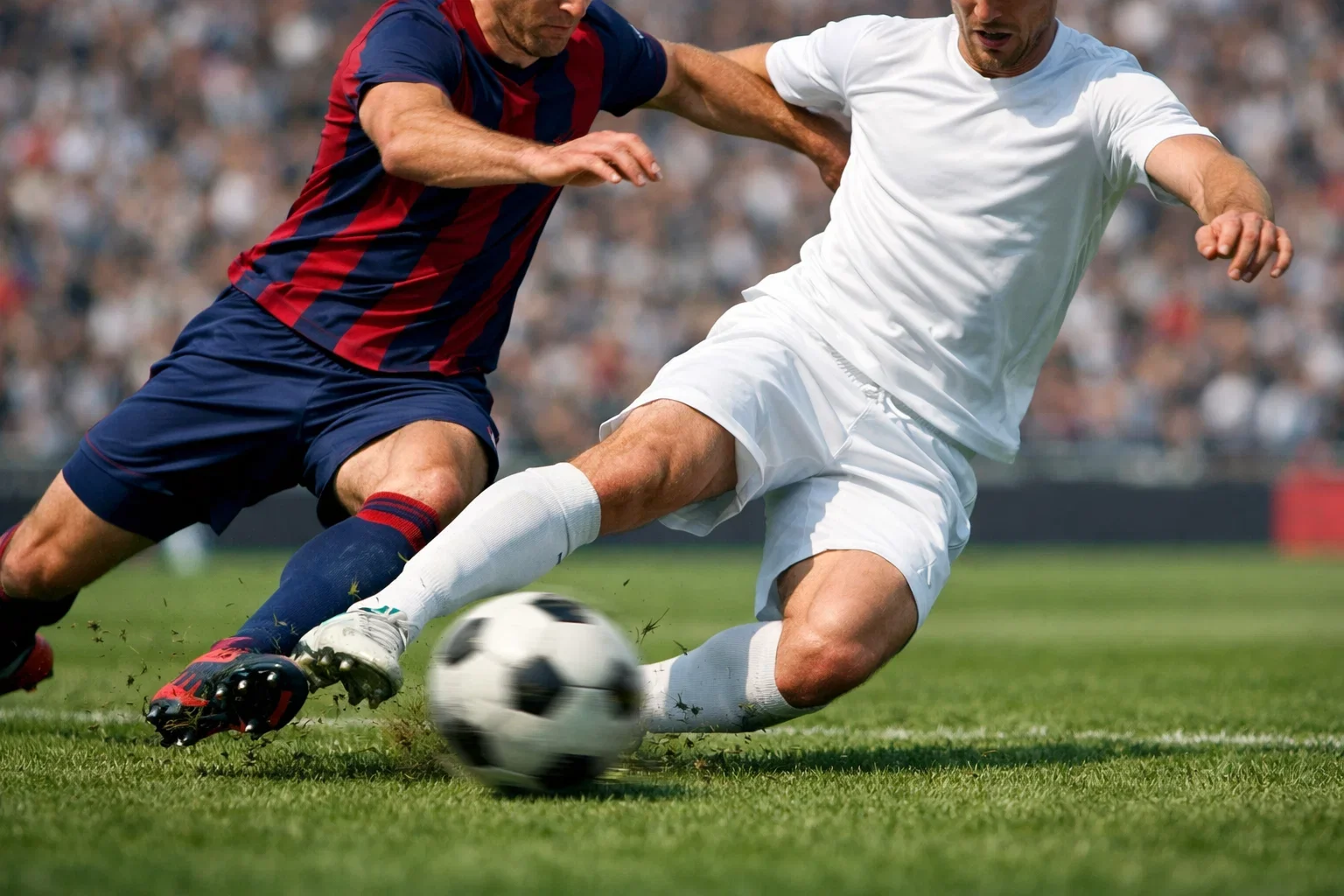 Jugadores disputando el balón en un Clásico entre Barcelona y Real Madrid