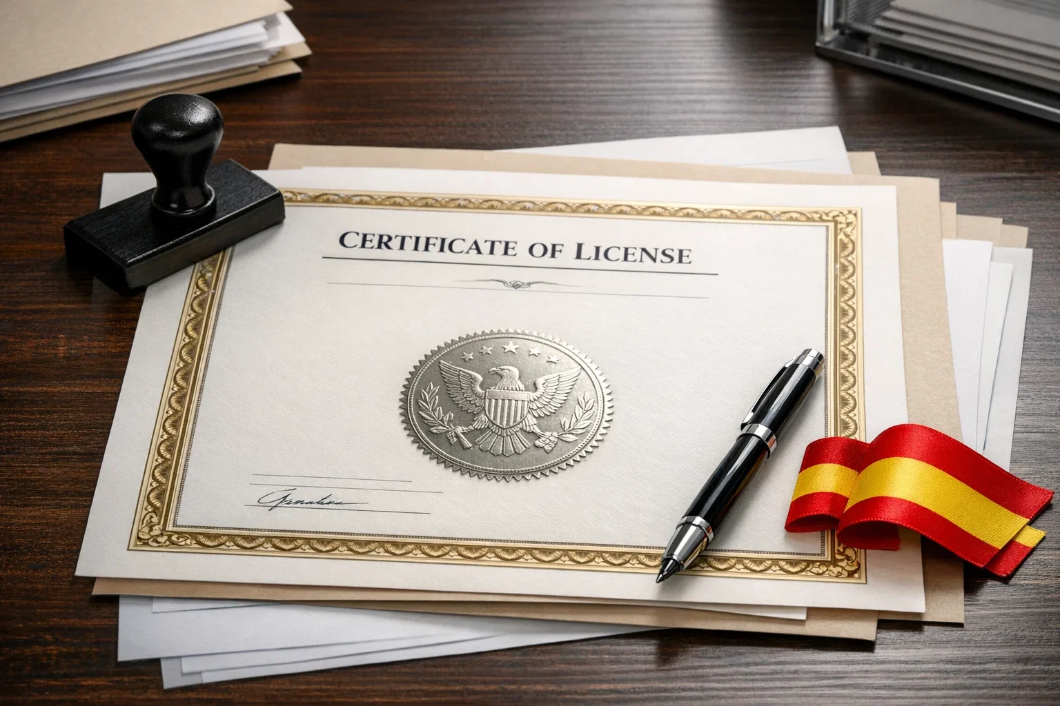 Documentos oficiales con sello de licencia de juego seguro DGOJ