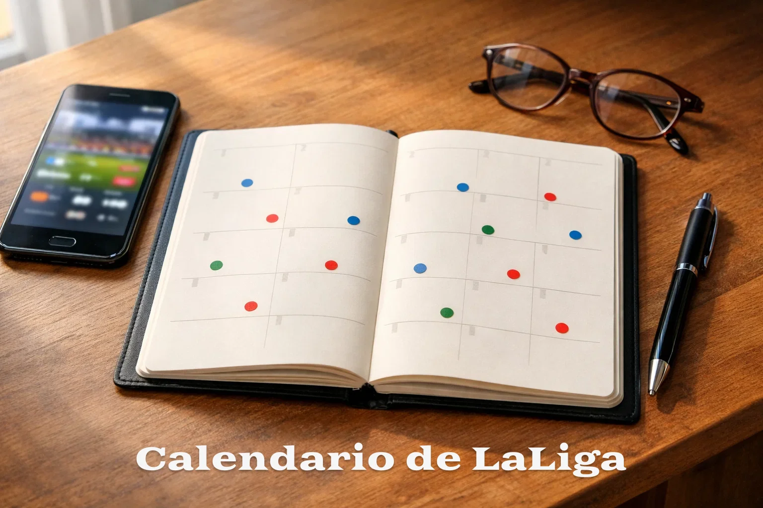 Agenda abierta con planificación de temporada de fútbol y partidos marcados